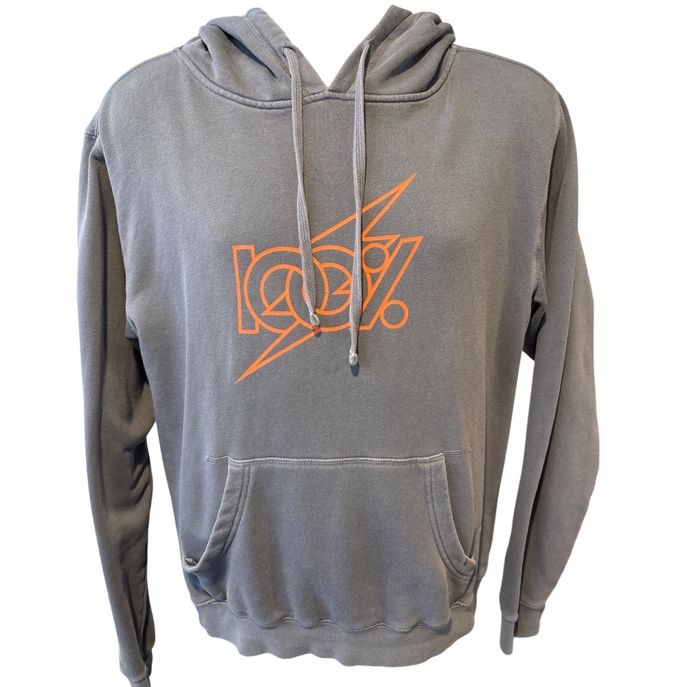 100% Speedlab Mens Gray Orange Logo Graphic Pullover Hoodie Sweatshirt Sz L Moto
